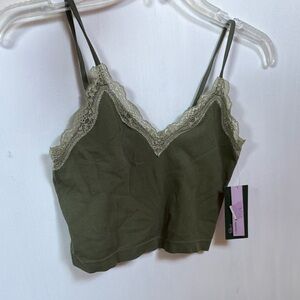 wild fable Olive Ribbed Lace-Trim Cami